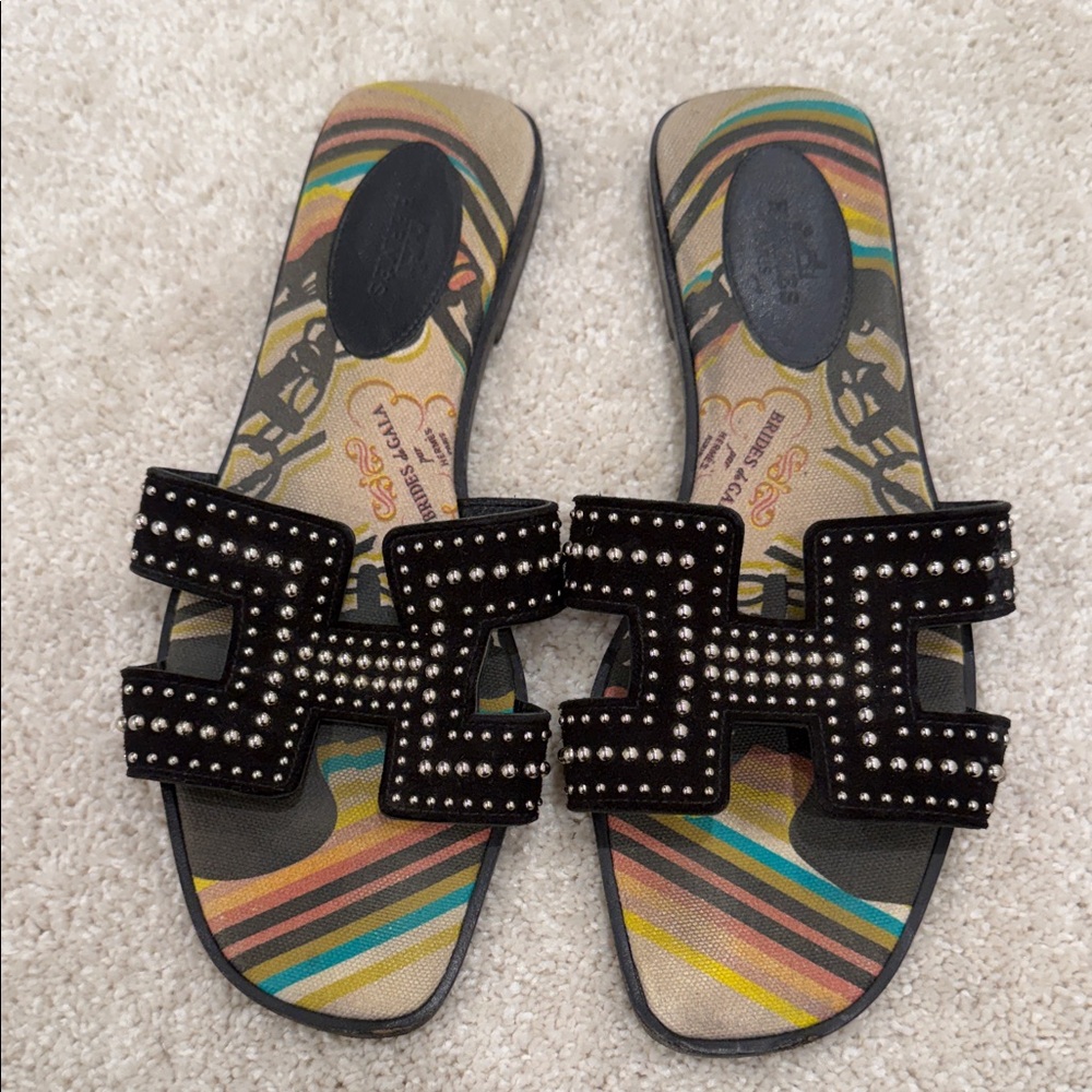 Hermes black limited edition brides and gala Studded Women's Sandals